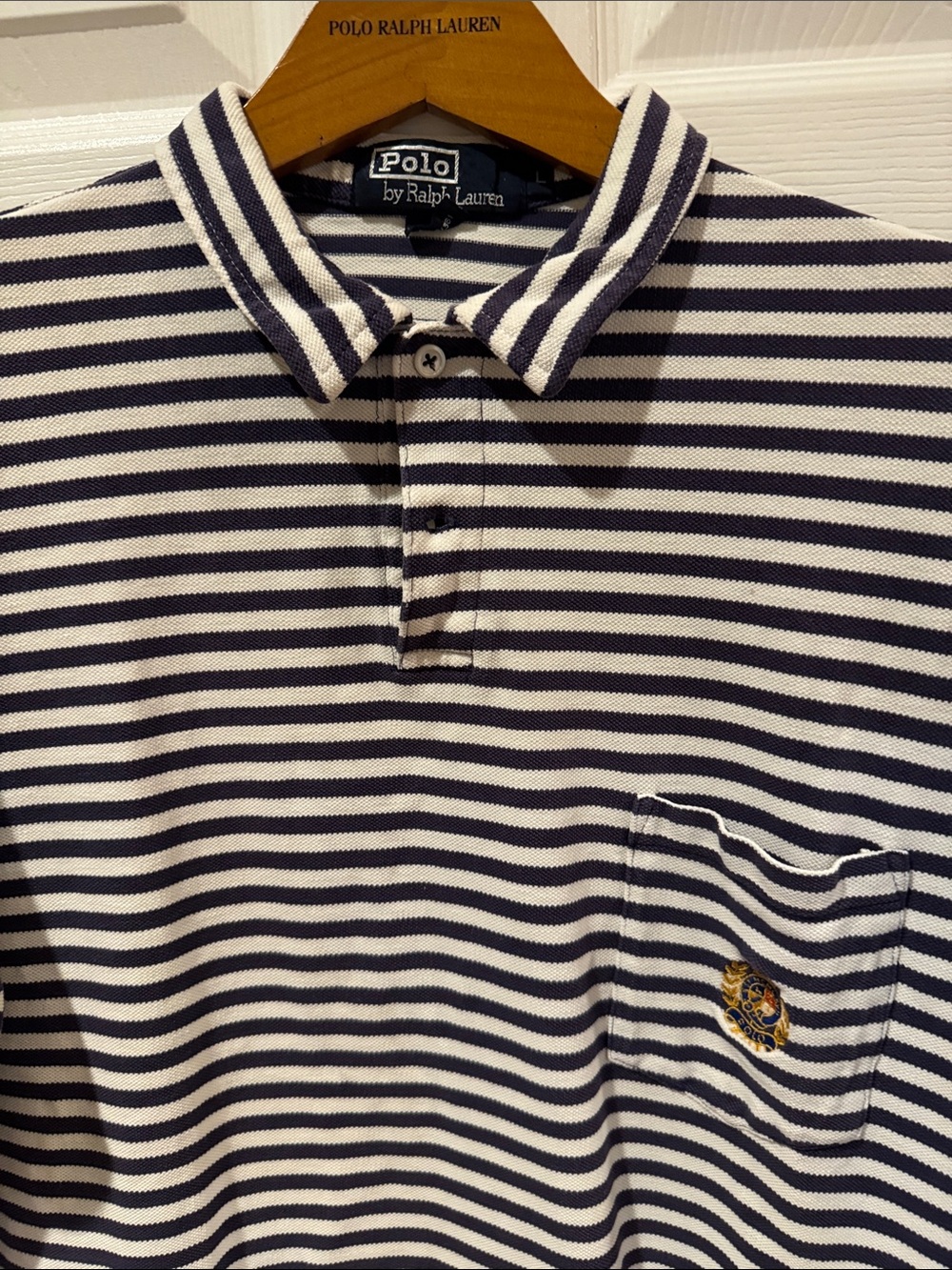 Vintage 80s/90s Polo by Ralph Lauren Navy & White Stripe Polo with Crest
